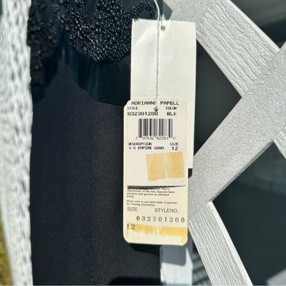 NWT Adrianna Papell Evening Short Sleeve Black Beaded Silk Empire Dress 12 - Picture 5 of 10